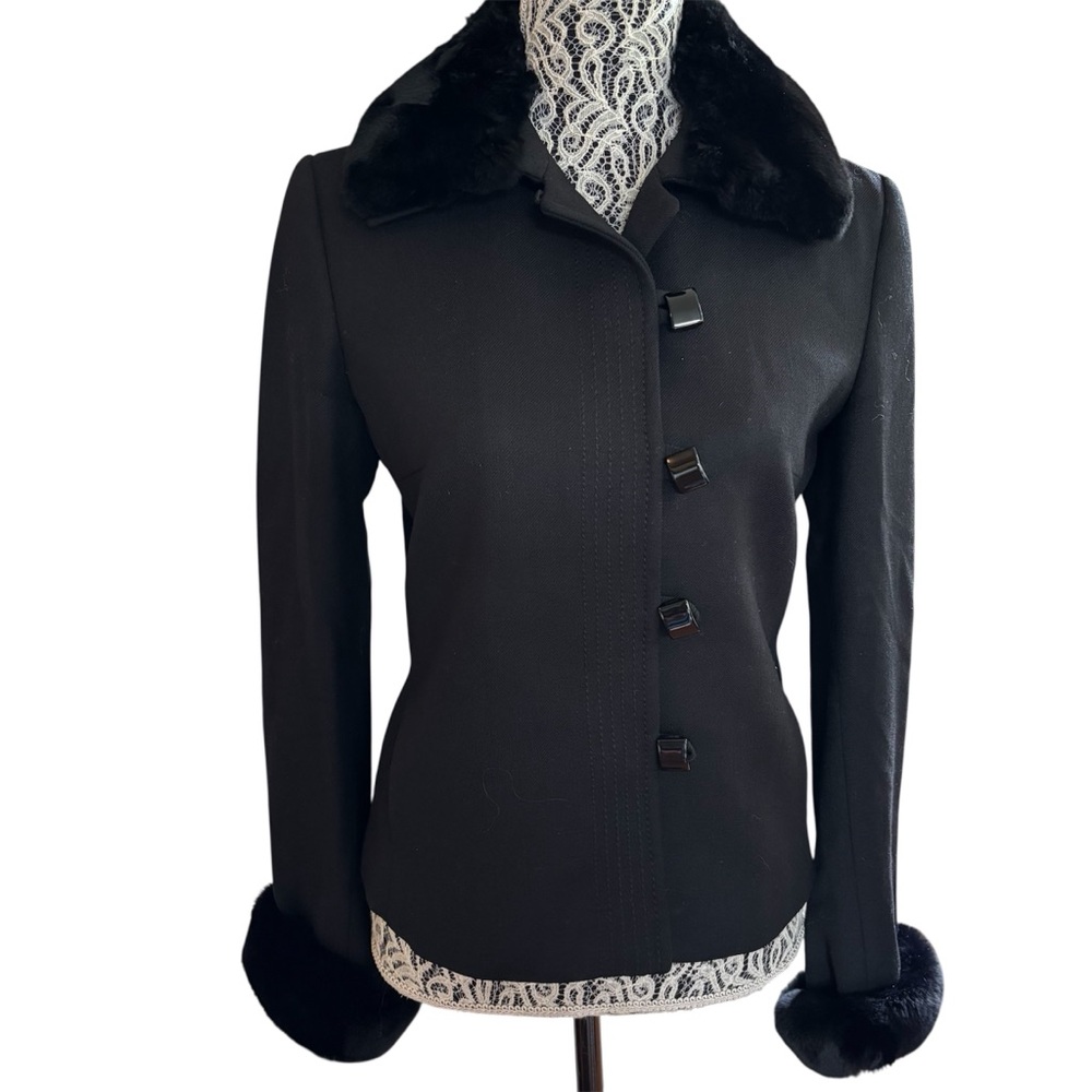 Seventy Black Women's Wool Fur Trim Jacket